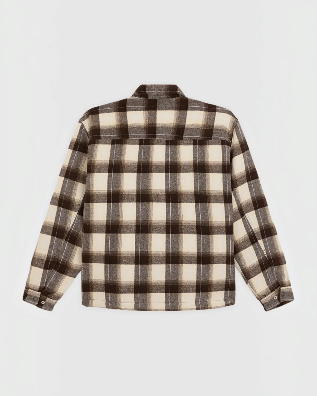 Vue arrière de la veste-chemise Merci Paris Dickies en flanelle de coton marron et beige à carreaux oversize