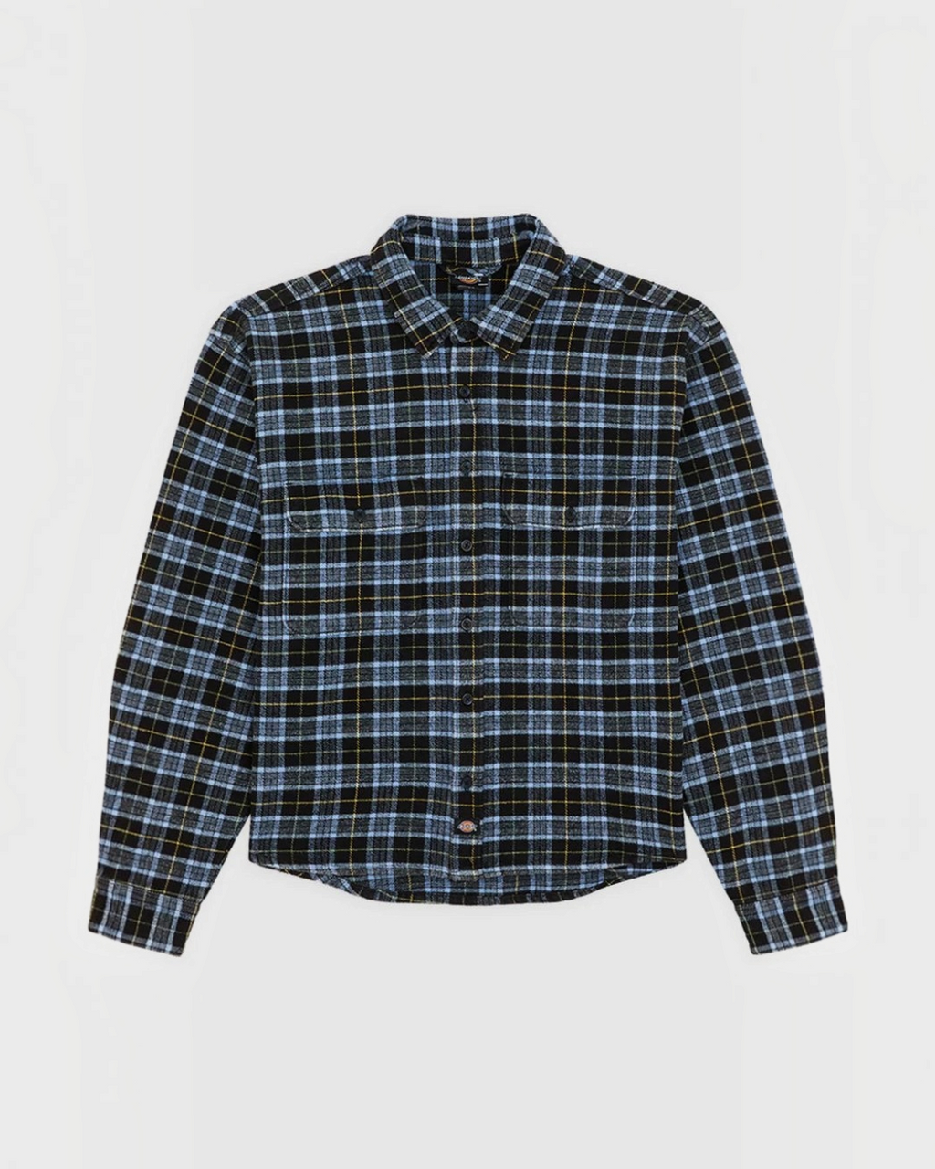 Chemise en flanelle Merci Paris Dickies à carreaux noirs et bleus avec poches poitrine et fermeture boutonnée