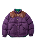 Doudoune Merci Paris Rocky Mountain Featherbed violette avec empiècement en cuir marron et boutons pression dorés
