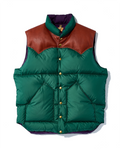 Gilet en duvet Merci Paris Rocky Mountain vert en nylon matelassé avec empiècement en cuir marron aux épaules