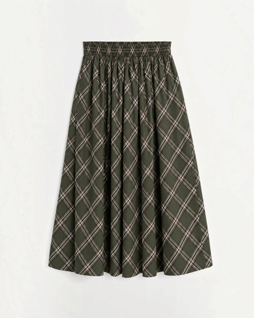Jupe Dagny Merci Paris en coton biologique vert et blanc à carreaux avec taille élastiquée et coupe ample