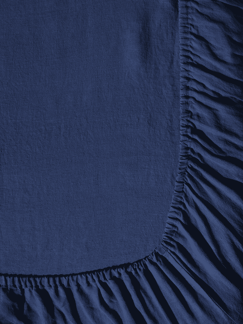 Drap-housse en lin lavé - Bleu Shibori