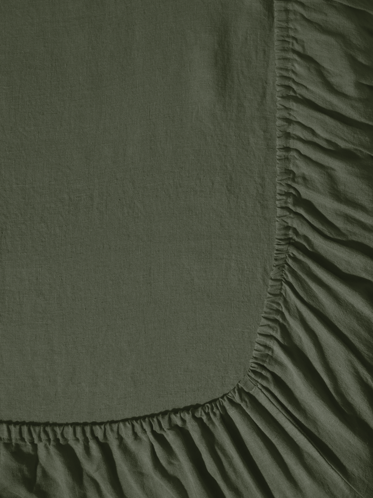 Drap-housse en lin lavé - Vert Oxyde