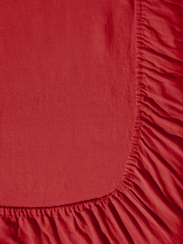Drap-housse en lin lavé - Rouge Vermillon