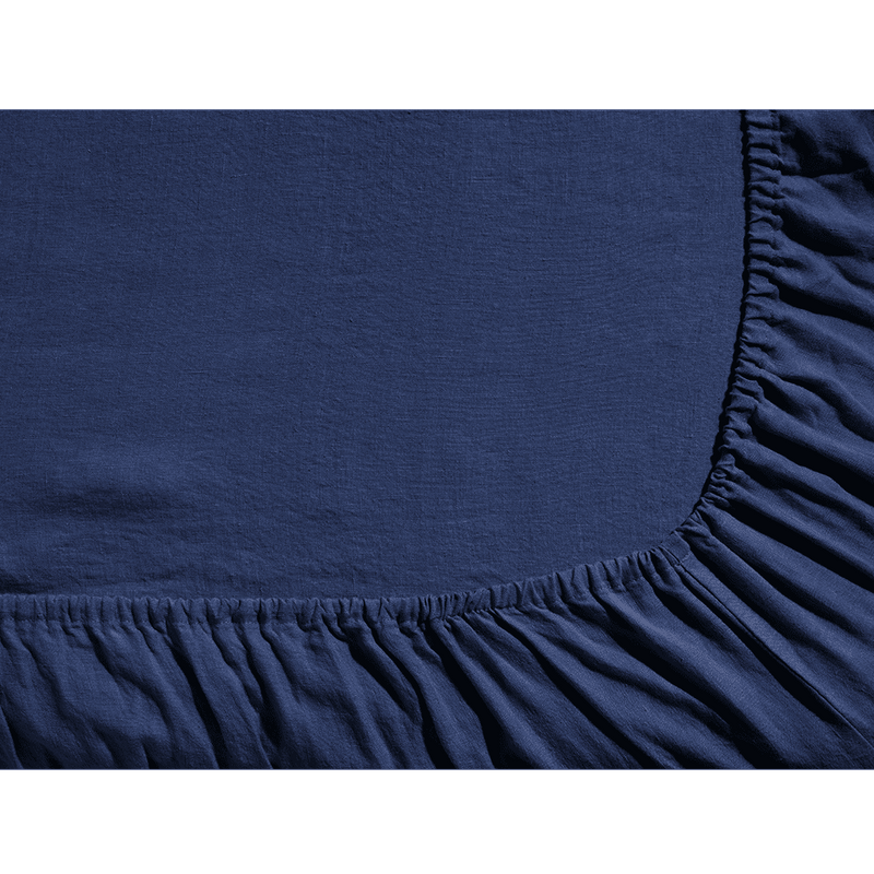 Drap-housse en lin lavé - Bleu Shibori