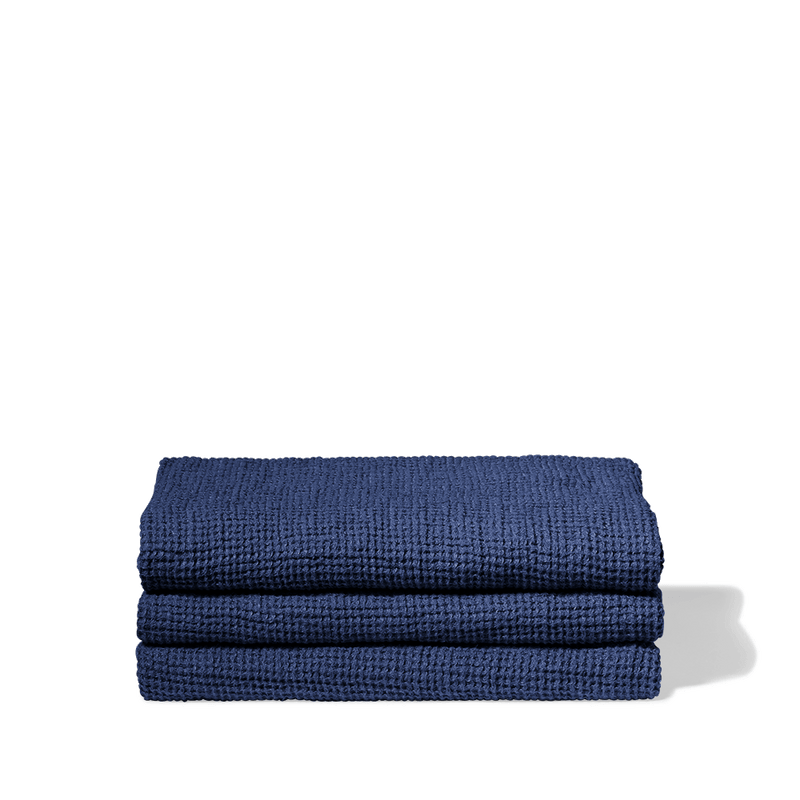 Serviette de bain en lin - Waffle - Bleu Shibori