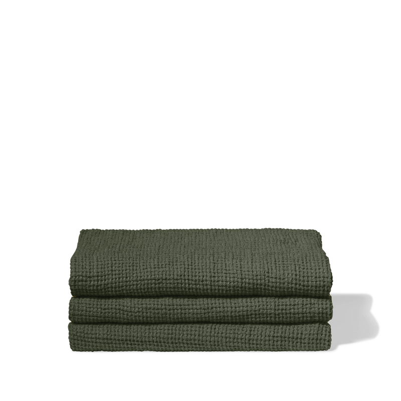 Serviette de bain en lin - Waffle - Vert Oxyde