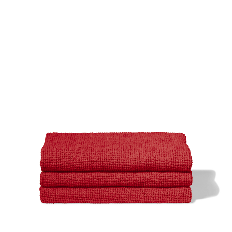 Serviette de bain en lin - Waffle - Rouge Vermillon