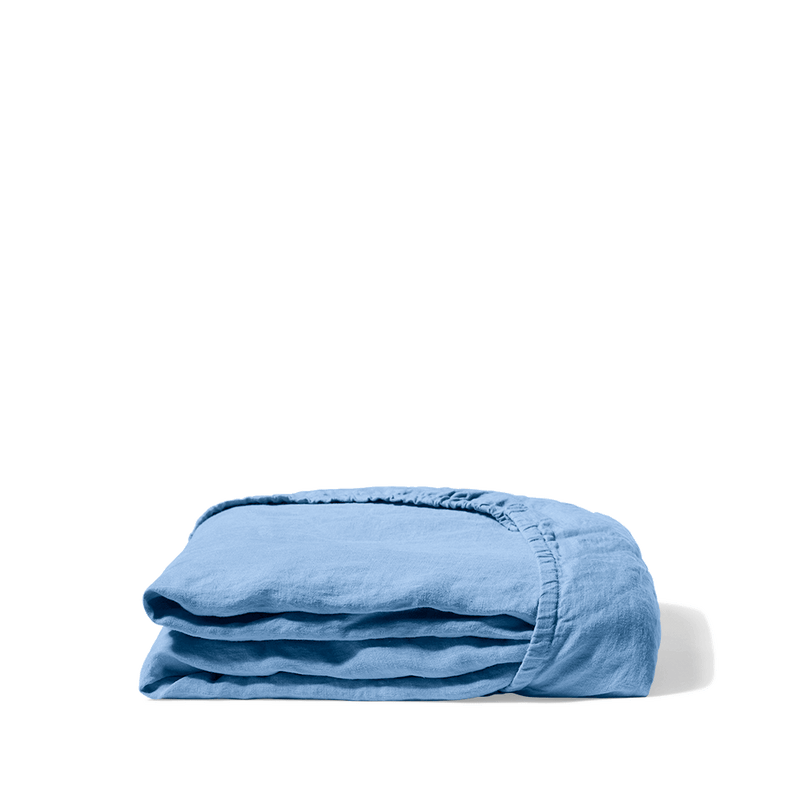 Drap-housse en lin lavé - Bleu Tyrrhénien