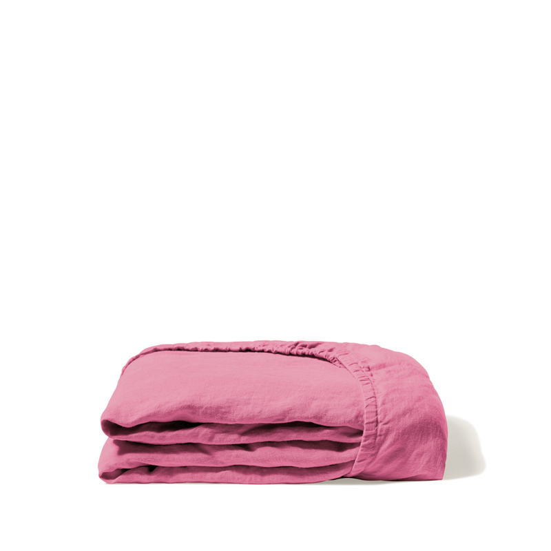 Drap-housse en lin lavé - Rose Garance