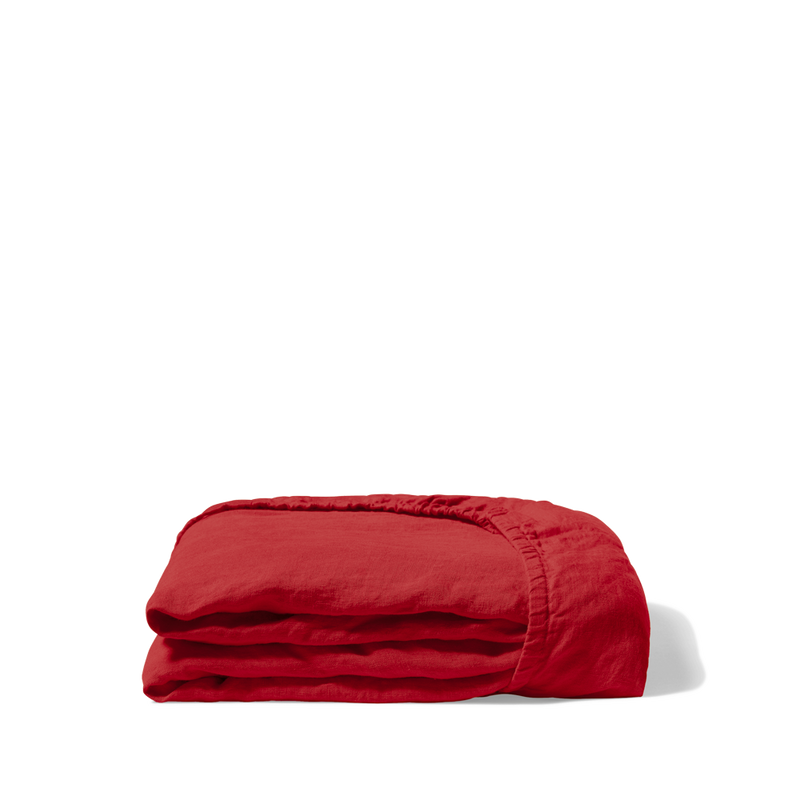 Drap-housse en lin lavé - Rouge Vermillon