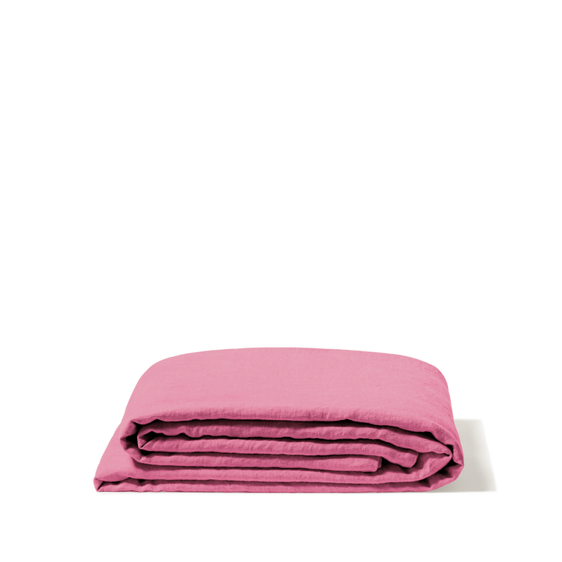 Drap plat en lin lavé - Rose Garance