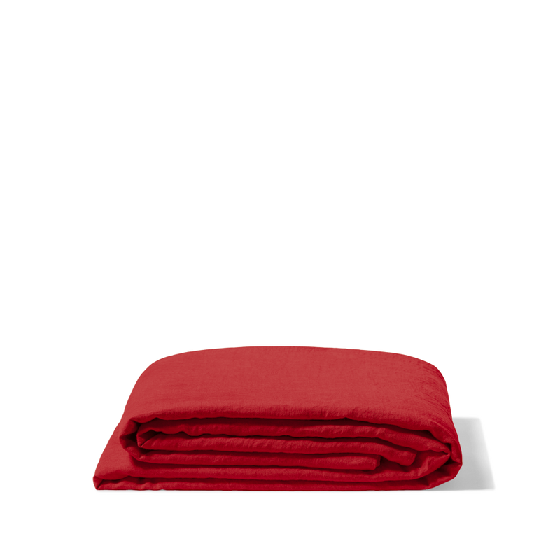 Drap plat en lin lavé - Rouge Vermillon