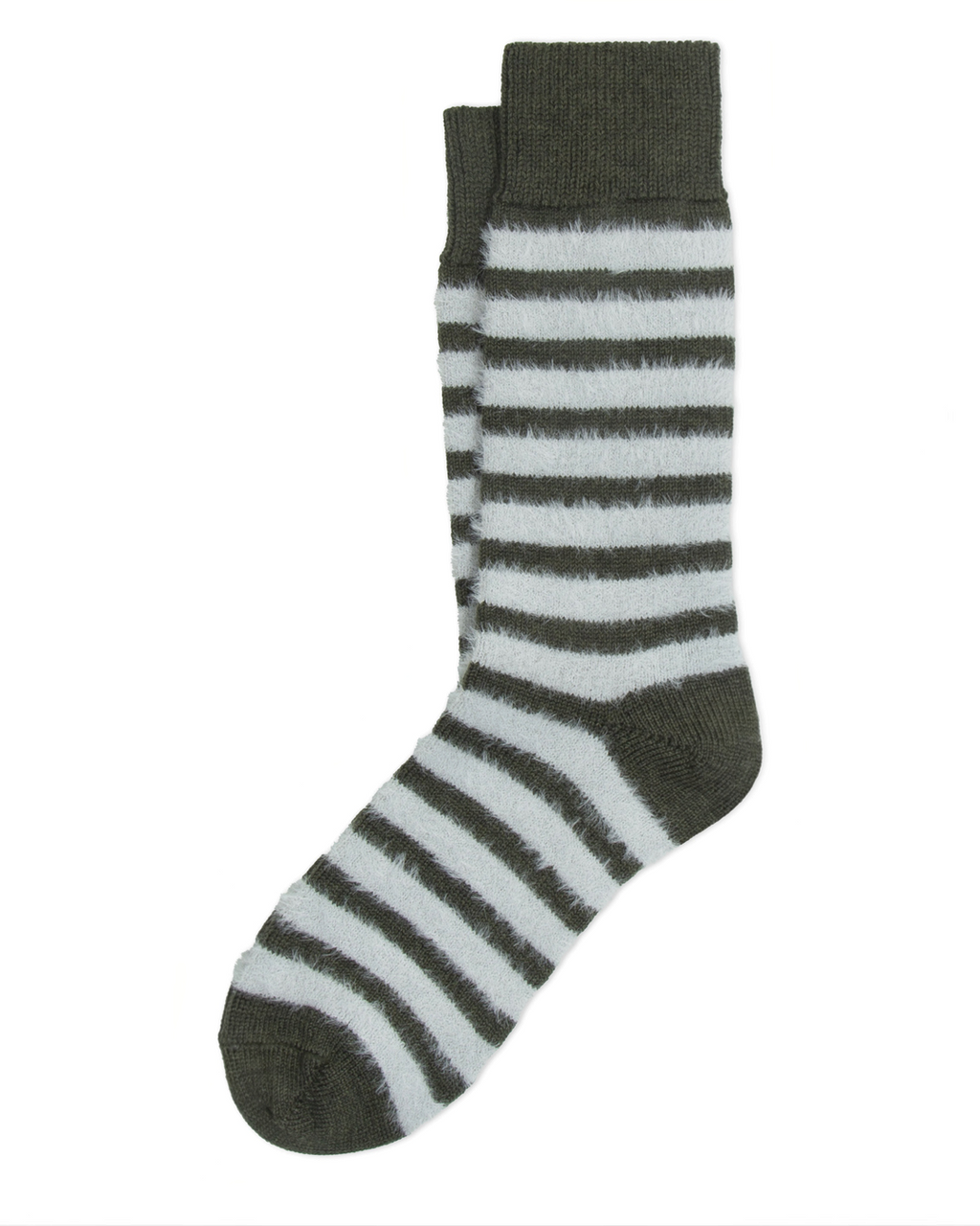 Chaussettes Merci Paris Ant45 Elodie en laine verte à rayures contrastées effet peluche doux et duveteux