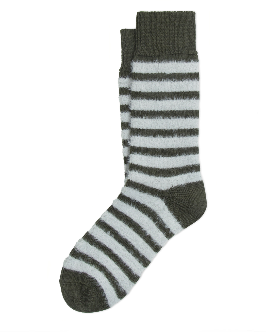 Chaussettes Merci Paris Ant45 Elodie en laine verte à rayures contrastées effet peluche doux et duveteux
