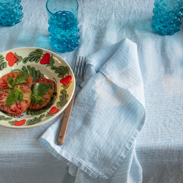 Serviette de table en lin lavé - Rayures Chemise Bleu Tyrrhénien