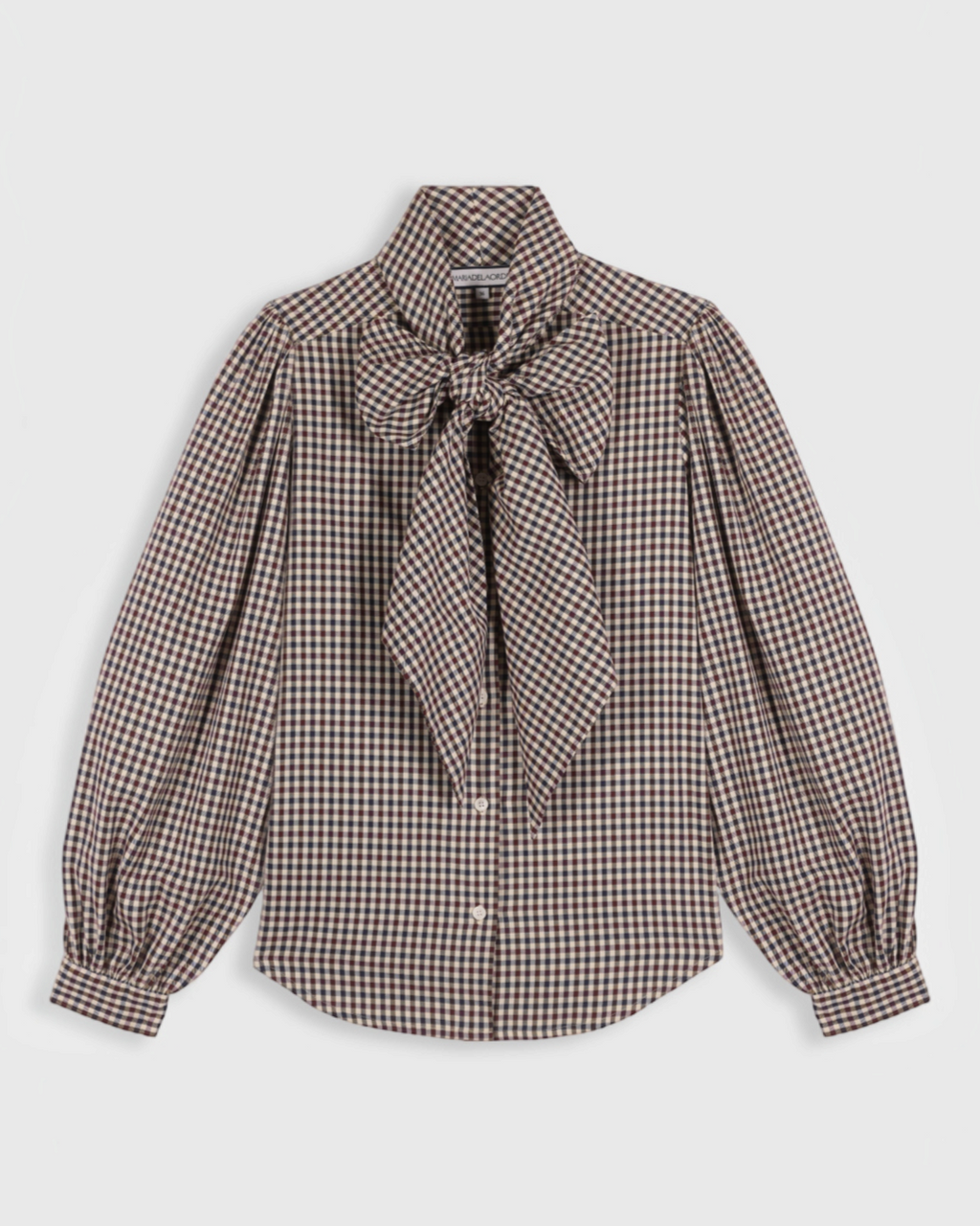 Chemise Fairytale Merci Paris Maria De La Orden à motif vichy, manches bouffantes et grand nœud à l'encolure