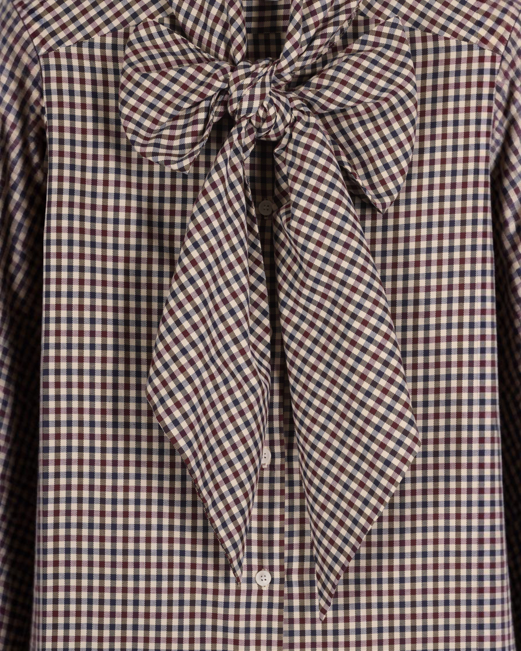 Chemise Merci Paris Maria De La Orden Fairytale à motif vichy bordeaux et blanc avec un grand nœud décoratif
