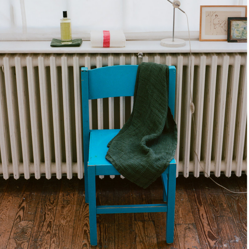 Serviette de bain en lin - Nid d'abeille - Vert Oxyde