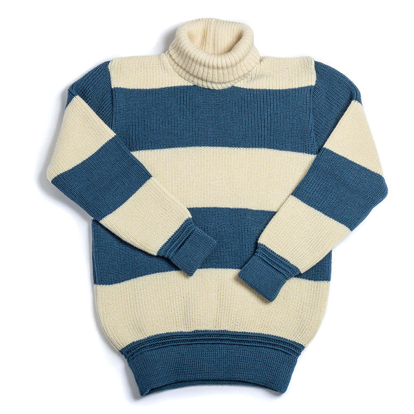 HEIMAT - Pull  raye en maille Signal Stripes - Écru et Bleu clair