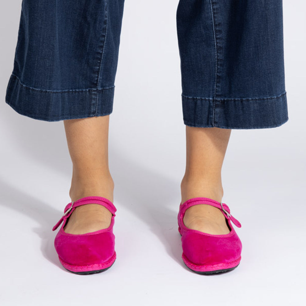ドロゲリアクリベリーニ drogheria Crivellini Drogheria Crivellini - Jave Velvet Ballet Flats with closure - Fuchsia