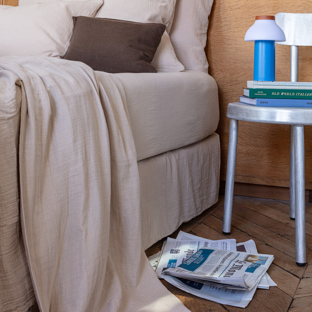 Drap Plat Gaze Coton 245x270cm - King Size - Vert - Literie Respirante 1/2 Personnes