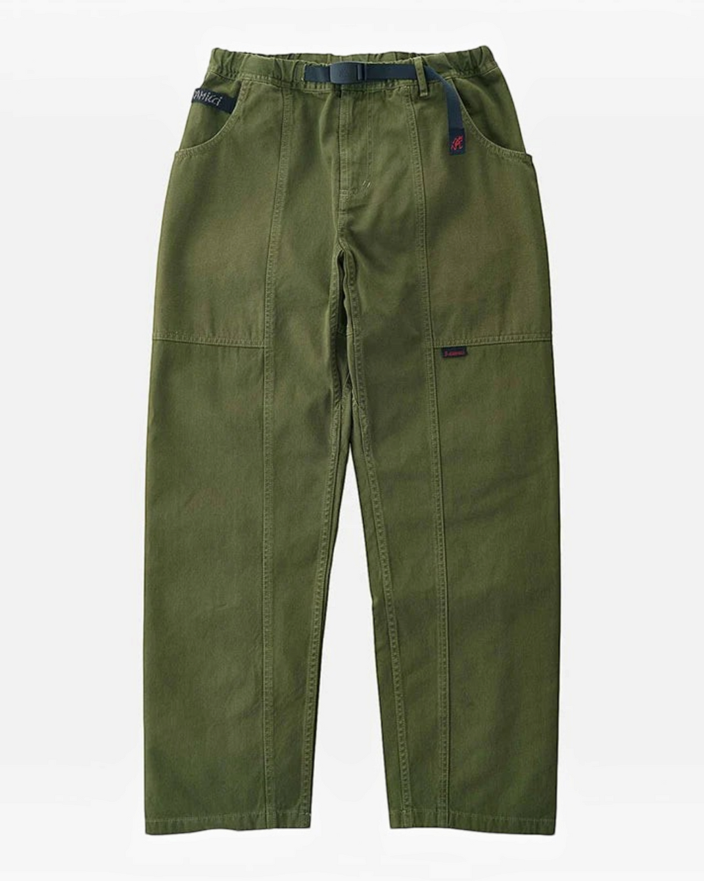 Pantalon Gadget Gramicci olive en sergé de coton biologique avec ceinture ajustable, vendu par Merci Paris