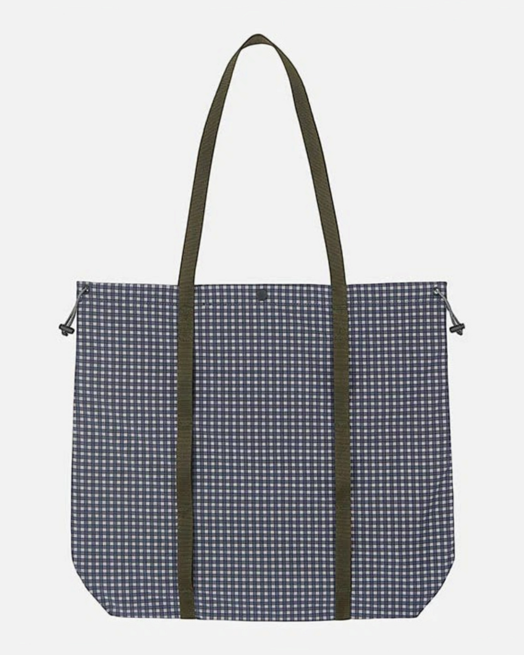 Tote bag utilitaire Merci Paris Gramicci à carreaux marine en coton et nylon avec anses kaki et cordon ajustable