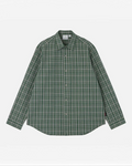 Chemise Gramicci par Merci Paris en coton épais à carreaux verts et gris avec poche poitrine et coupe décontractée