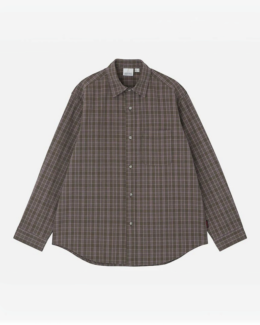 Chemise Merci Paris Gramicci en coton épais à carreaux violets et marron avec poche poitrine et coupe décontractée