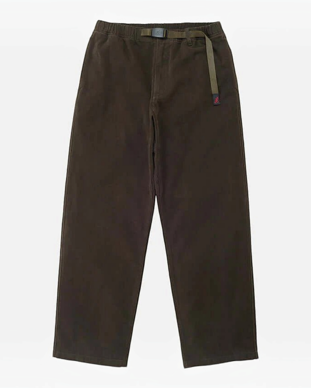 Pantalon hiver Gramicci par Merci Paris en sergé de coton épais couleur café avec ceinture intégrée et coupe droite