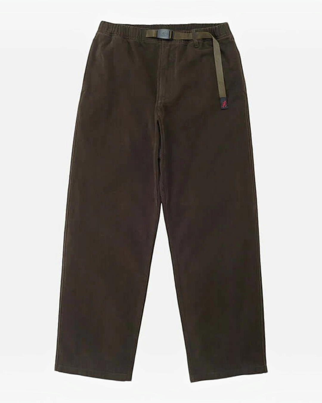 Pantalon hiver Gramicci par Merci Paris en sergé de coton épais couleur café avec ceinture intégrée et coupe droite
