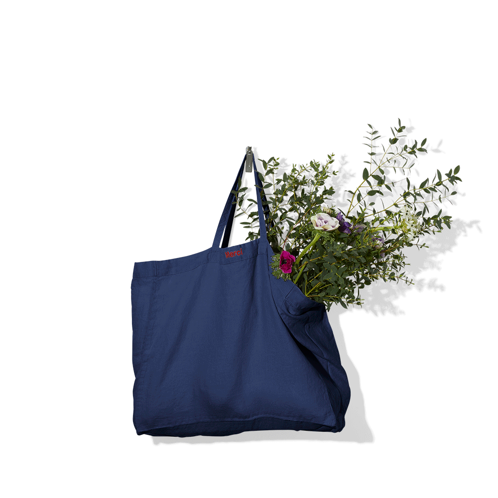 Washed linen Merci shopping bag - Shibori Blue