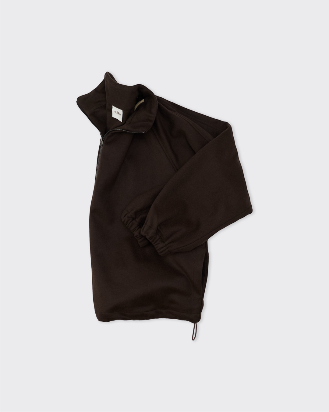 Pull demi-zip Colbo marron en laine italienne épaisse avec col montant, manches raglan et ourlet ajustable
