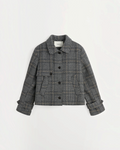 Veste courte Merci Paris Skall Studio Harriet en laine recyclée grise à motif carreaux, col classique et boutons