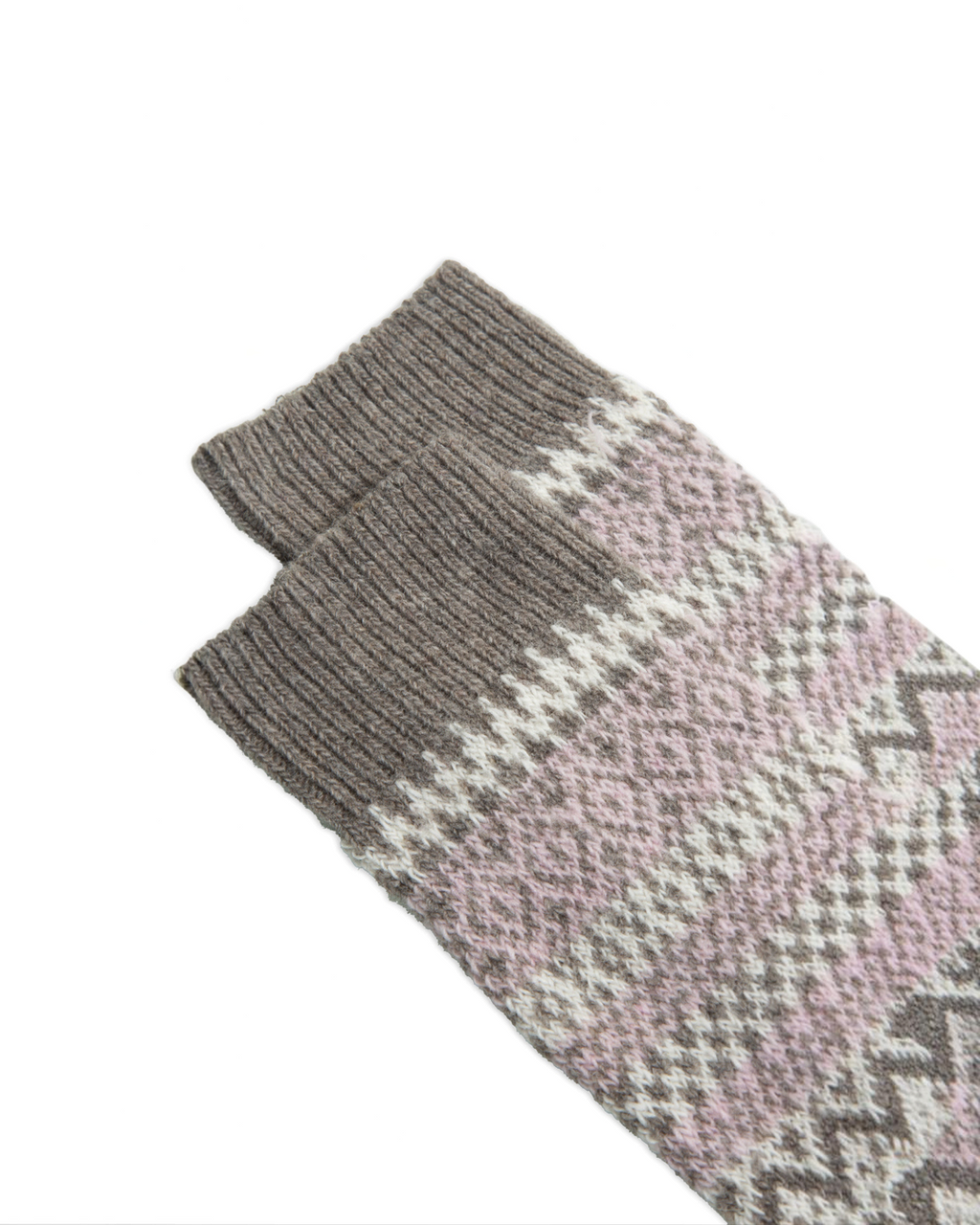 Chaussettes courtes Merci Paris Ant45 en laine et cachemire taupe avec motif jacquard d'inspiration nordique