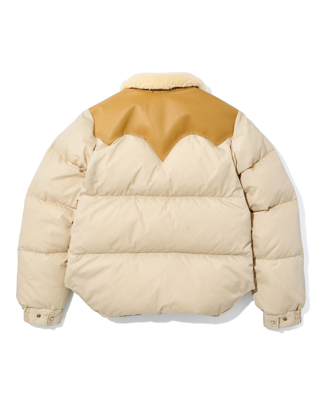 Doudoune Merci Paris Rocky Mountain Kourtney beige avec empiècement en cuir et col en peau de mouton vue de dos