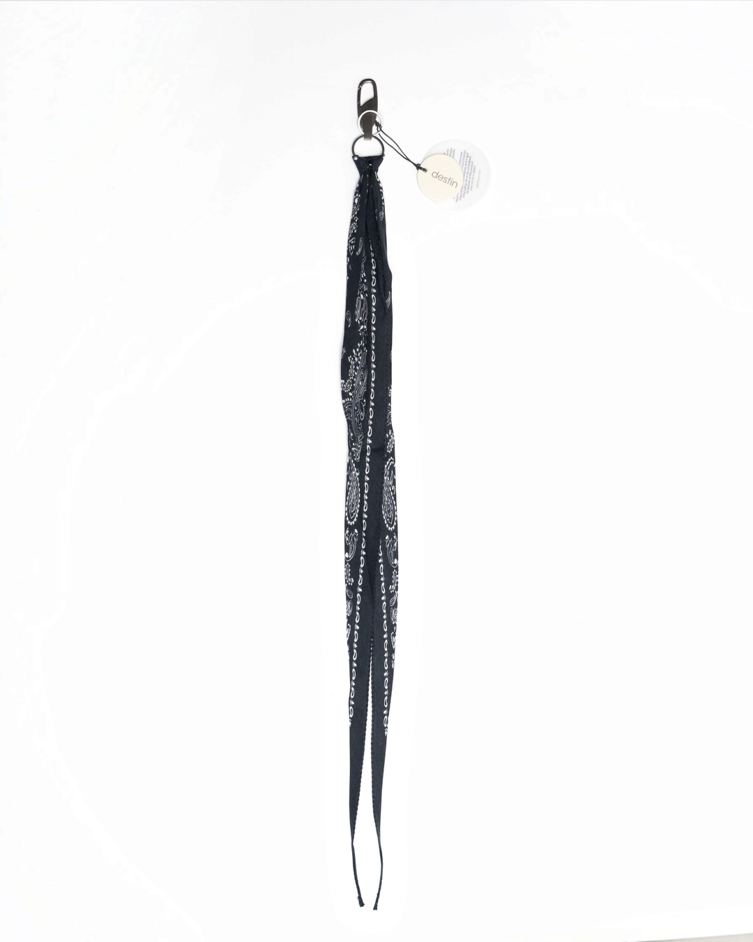 Foulard Keyclip noir Merci Paris en mélange de modal et cachemire avec motif imprimé et attache métallique