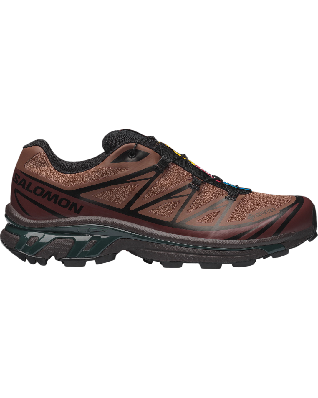 Baskets Salomon XT-6 GORE-TEX Merci Paris marron chocolat avec détails techniques pour le trail et la ville