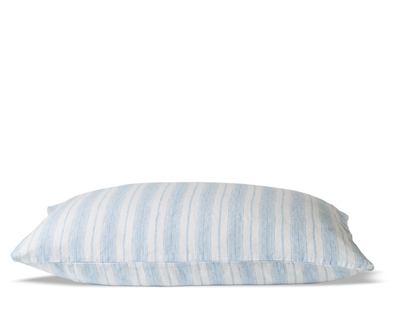 Coussin rectangle en lin lavé - Rayures Toile Bleu Primaire