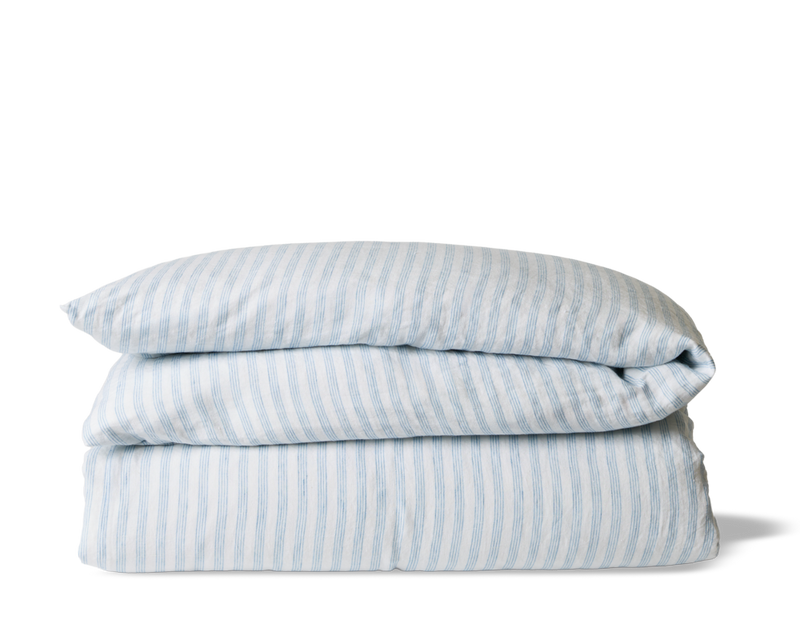 Housse de couette en lin lavé - Rayures Pinceau Bleu Primaire