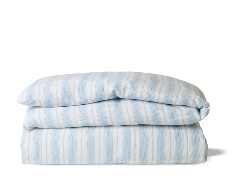 Housse de couette en lin lavé - Rayures Toile Bleu Primaire