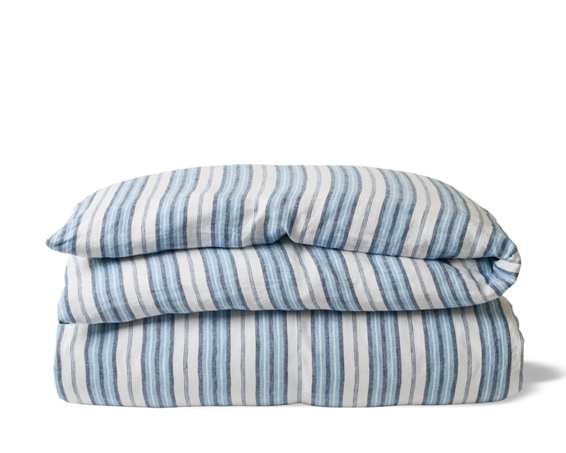 Housse de couette en lin lavé - Rayures Palette Bleu Primaire