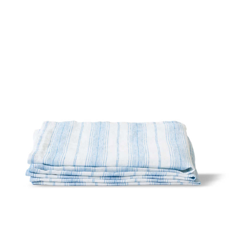 Serviette de table en lin lavé - Rayures Toile Bleu Primaire