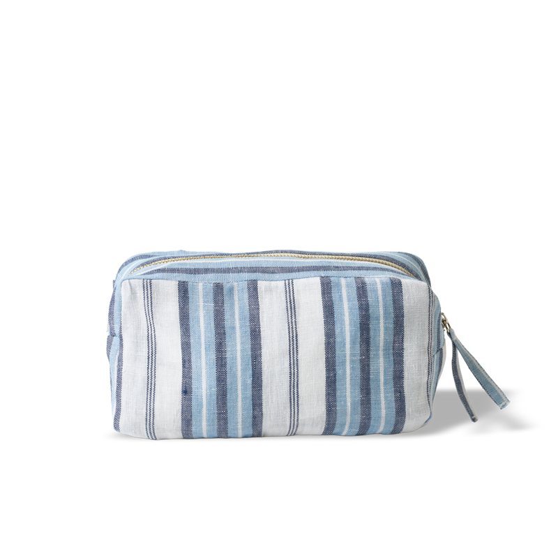 Merci - Trousse en lin lavé - Rayures Palette Bleu Primaire
