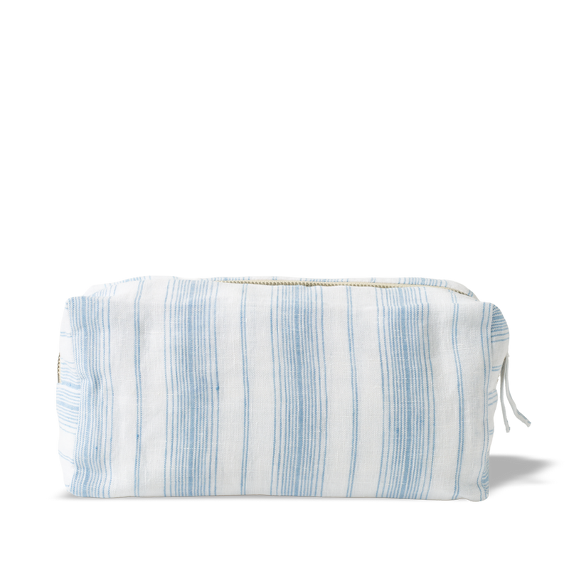 Merci - Trousse en lin lavé - Rayures Toile Bleu Primaire