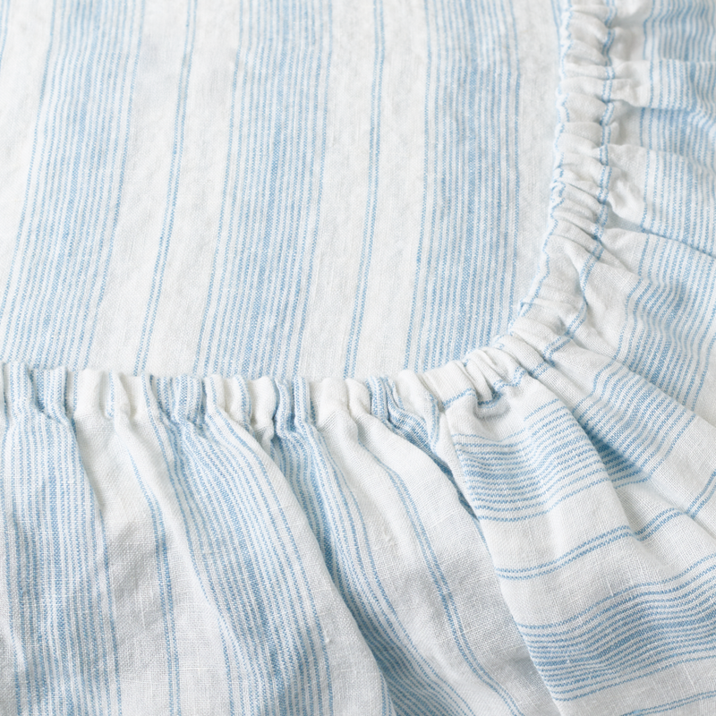 Drap-housse en lin lavé - Rayures Toile Bleu Primaire