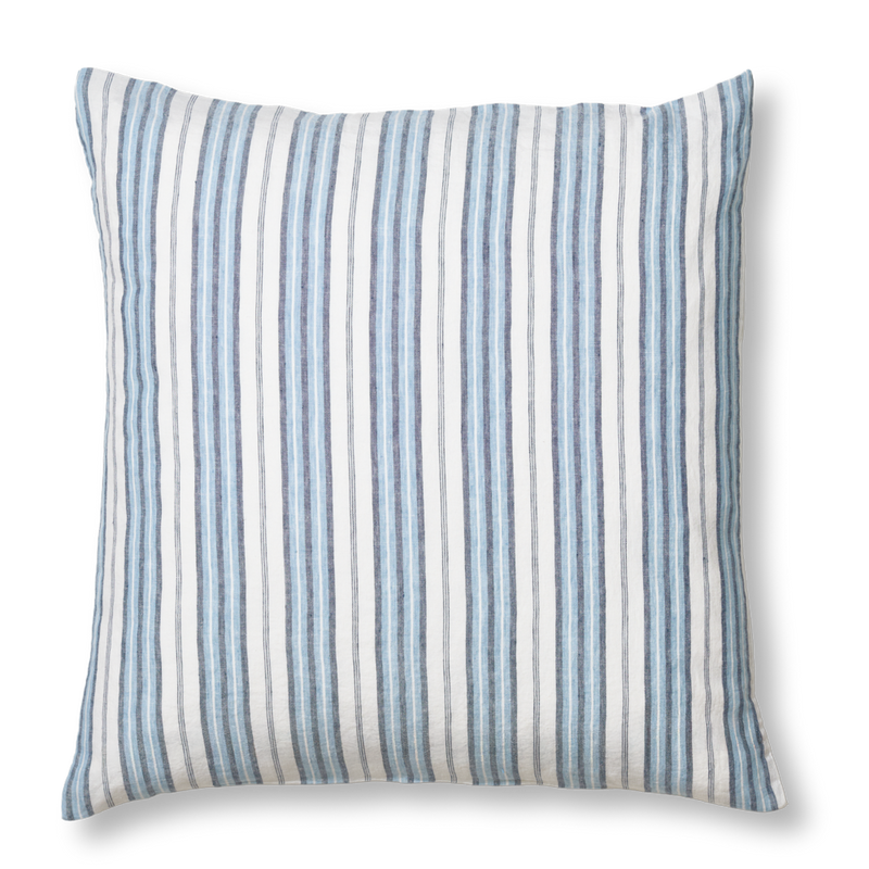 Taie d'oreiller en lin lavé - Rayures Palette Bleu Primaire
