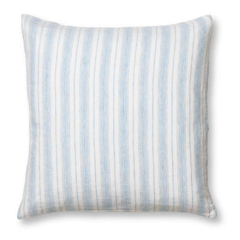 Taie d'oreiller en lin lavé - Rayures Toile Bleu Primaire