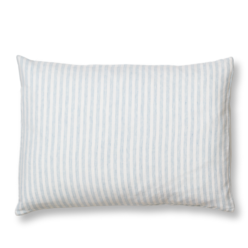 Coussin rectangle en lin lavé - Rayures Pinceau Bleu Primaire